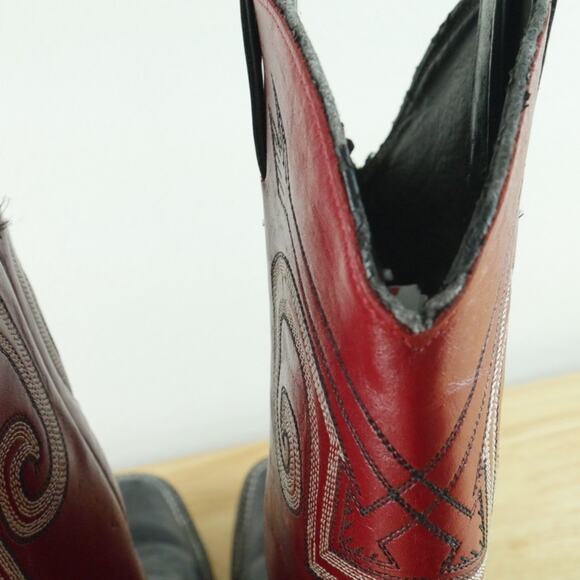 Justin Bent Rail Western Boots 10 D‎ Red Black Wildebeest Leather FOR REPAIR USA main image 4